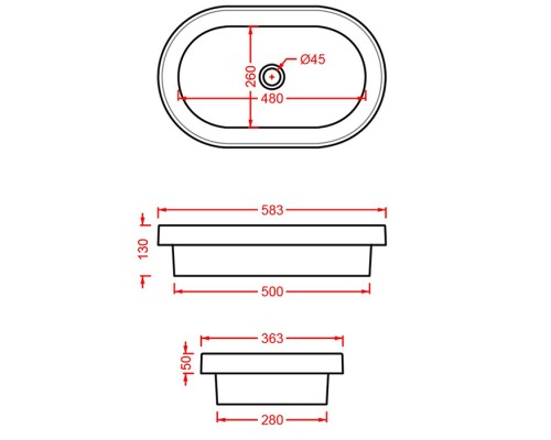 Раковина Artceram Fuori 60 TFL033 17 00 Черная матовая