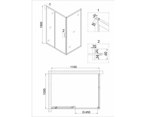 Душевой уголок Niagara Nova 110х100 NG-82-11AB-A100B профиль Черный стекло прозрачное