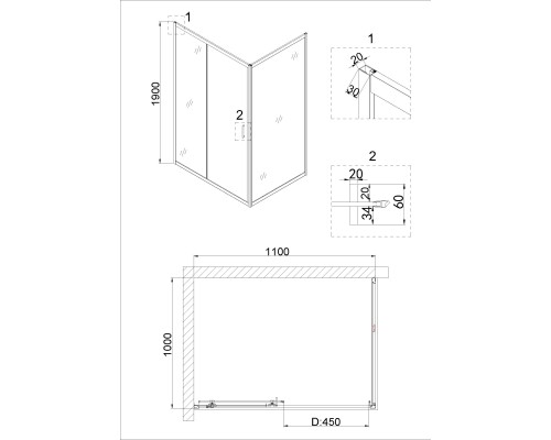 Душевой уголок Niagara Nova 110х100 NG-82-11AB-A100B профиль Черный стекло прозрачное