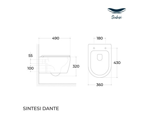 Унитаз подвесной безободковый SinteSi DANTE с сиденьем микролифт