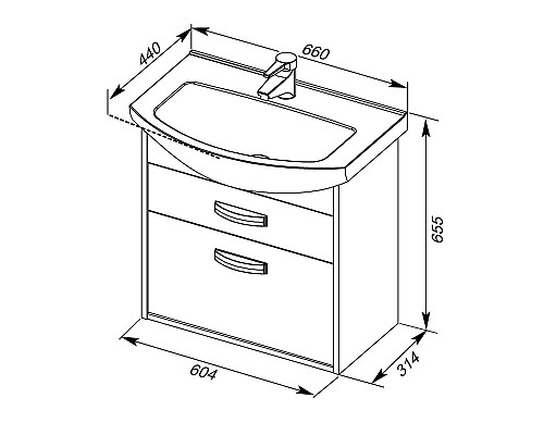 Тумба под раковину Aquanet Грейс 65 198378 подвесная 2 ящика Дуб кантенбери