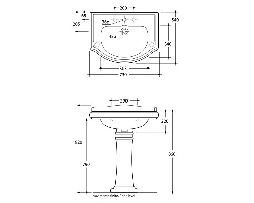 Раковина Kerasan Retro 104701 73 на 1 отверстие