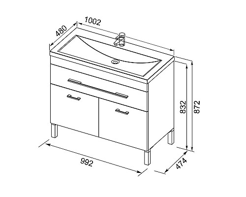 Тумба под раковину Aquanet Верона 100 182710 1 ящик 2 дверцы Белая