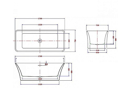 Ванна акриловая ESBANO ESVACORD 170x75 Ванна акриловая ESBANO ESVACORD 170x75