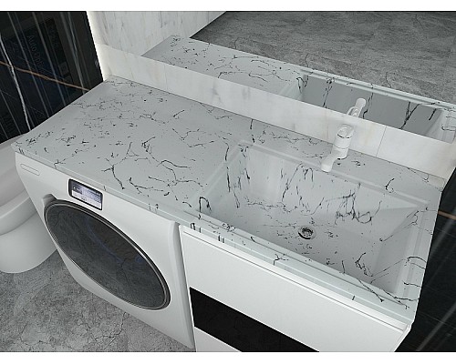 Раковина над стиральной машиной Stella Polar Мадлен 120 правая, белый мрамор