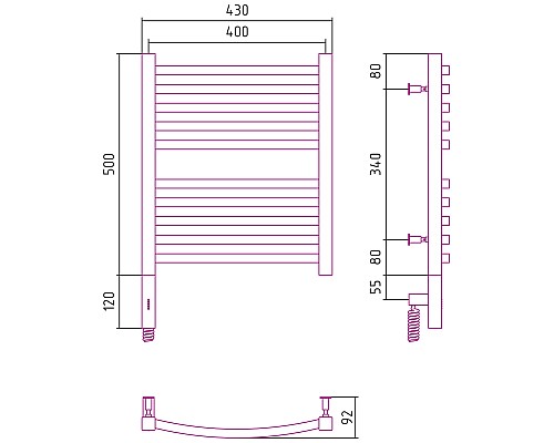 Полотенцесушитель электрический 500х400 МЭМ левый Сунержа Аркус 3.0 00-5704-5040