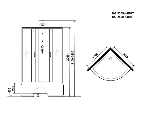 Душевая кабина Niagara Classic 100x100 NG-2509-14BKT без гидромассажа