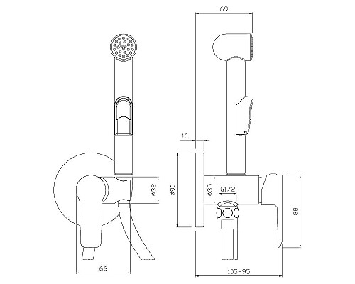 Гигиенический душ со смесителем Rossinka W25-51 Хром