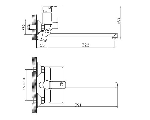 Смеситель для ванны Haiba HB22559 универсальный Хром