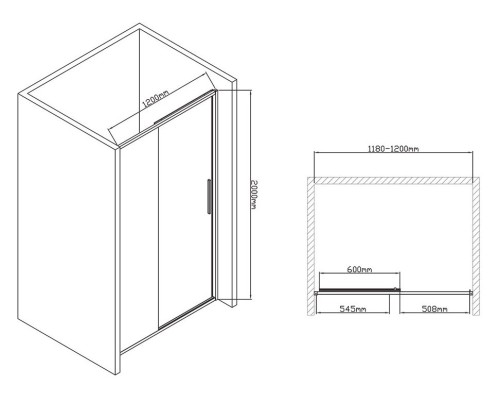 Душевая дверь Vincea Slim-U 120 VDS-2SU120CLB профиль Черный матовый стекло прозрачное