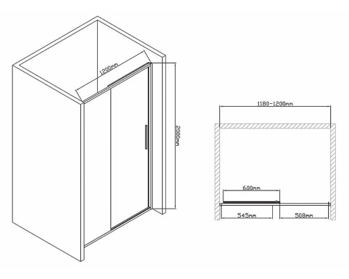 Душевая дверь Vincea Slim-U 120 VDS-2SU120CLB профиль Черный матовый стекло прозрачное