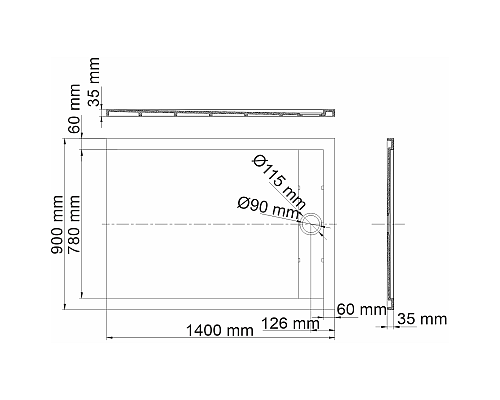 Душевой поддон из искусственного камня WasserKRAFT Abens 140x90 20T36 Черный матовый