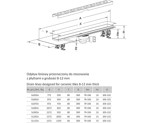 Душевой лоток Radaway RadаDrain 105 15L105A/5R105R с решеткой Rain