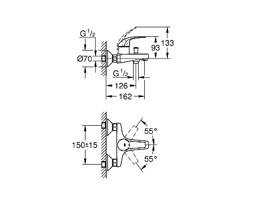 Смеситель для ванны Grohe BauCurve 23599000 Хром