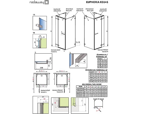 Душевая дверь Radaway Euphoria KDJ 50 383512-01L профиль Хром стекло прозрачное