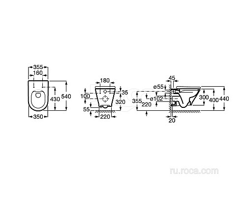 Чаша Roca The Gap Round подвесная Rimless 3460NL000