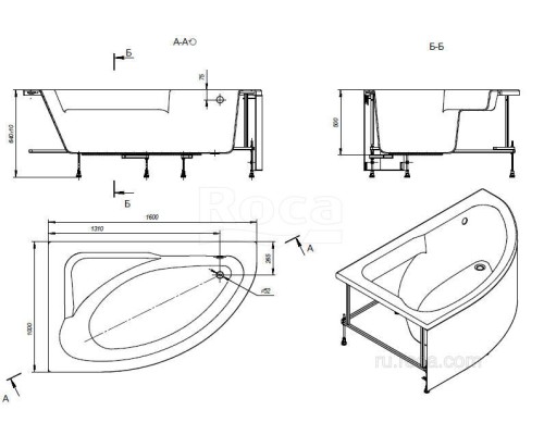 Акриловая ванна Roca Welna ZRU9302998 асимметричная белая 160x100 R