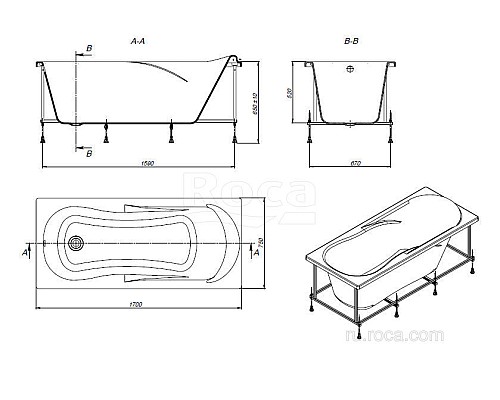 Акриловая ванна Roca Uno ZRU9302870 прямоугольная белая 170х75