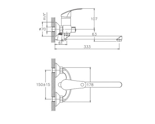 Смеситель для ванны Cron CN2321 универсальный Хром