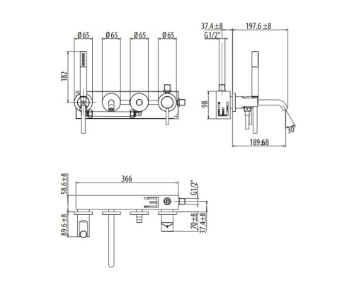 Смеситель для ванны Gattoni Circle Two цвет Nero Opaco