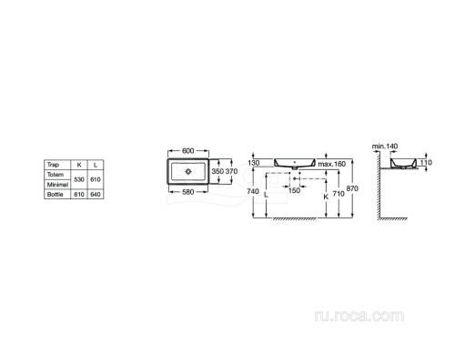 Раковина Roca The Gap 60x37 без отверстий 3270Y2000