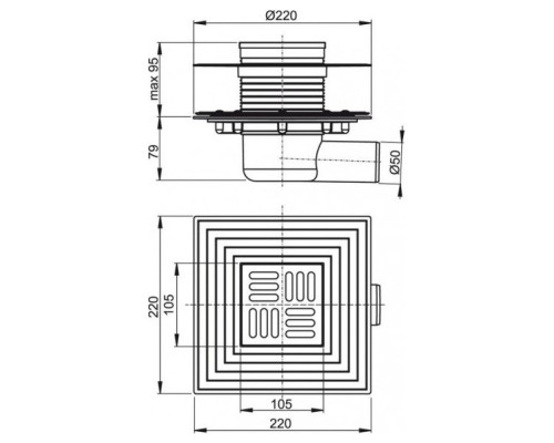 Душевой трап AlcaPlast APV1324 выпуск боковой, гидрозатвор комбинированный SMART