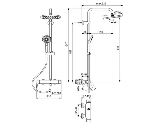 Душевая система Ideal Standard Idealrain Eco Evo B2266AA Хром