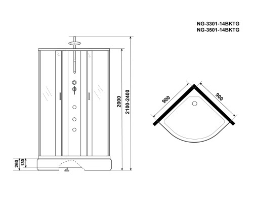 Душевая кабина Niagara Classic 90x90 NG-3301-14BKTG с гидромассажем