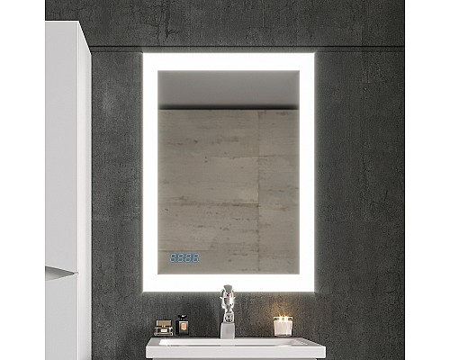 Зеркало Бриклаер Вега 55 4627125414206 с подсветкой с бесконтактным выключателем и часами