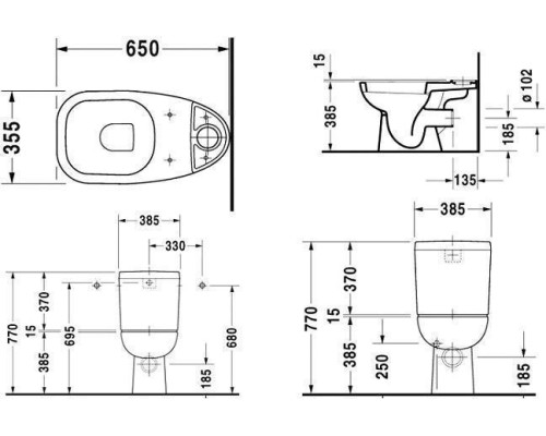 Унитаз компакт Duravit D Code без бачка и крышки-сиденья