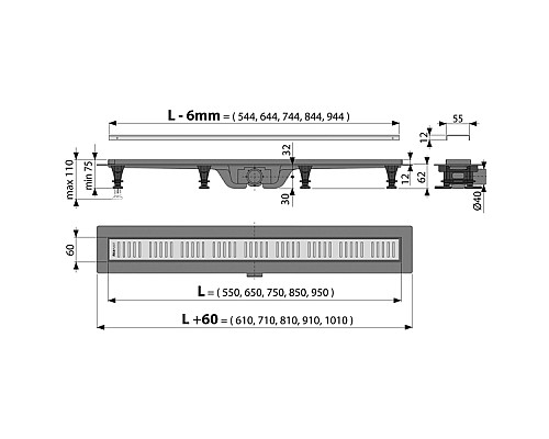 Душевой лоток Alcaplast Simple AG100401950 (APZ10-950M) с решеткой Хром