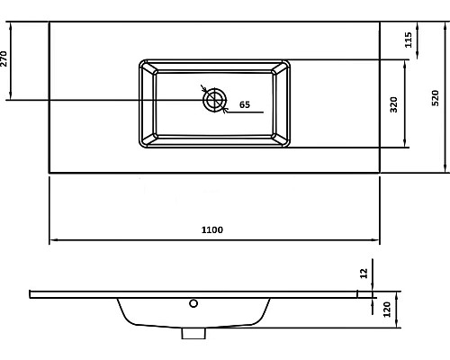 Столешница стекло 110см моноблок BLACK
