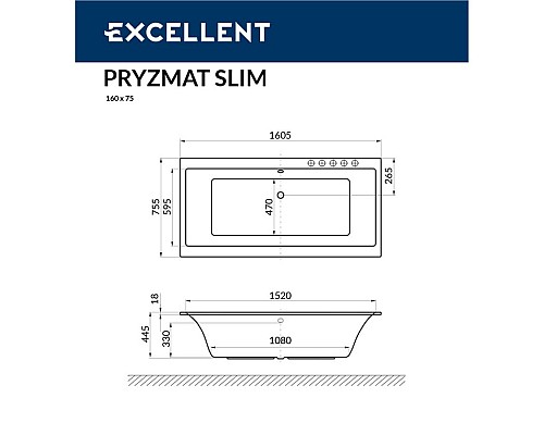 Ванна Excellent Pryzmat Slim 160x75 Ванна Excellent Pryzmat Slim 160x75