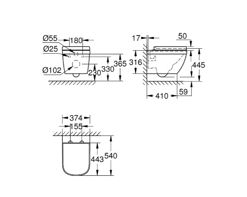 Унитаз Grohe Euro Ceramic 39554000 подвесной с сиденьем Микролифт