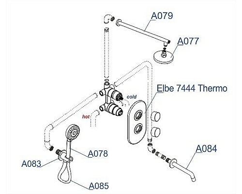 Душевая система WasserKRAFT Elbe A177477 с термостатом Черная матовая