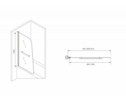 Шторка на ванну Abber Ewiges Wasser AG50080B профиль Черный стекло прозрачное