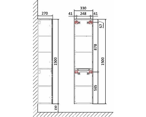 Шкаф пенал Jorno Wood 33 Wood.04.150/P/W подвесной Белый
