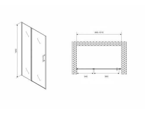 Душевая дверь Abber Sonnenstrand 100 AG04100BS профиль Черный стекло прозрачное