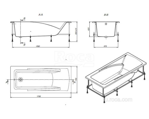 Акриловая ванна Roca Hall ZRU9302768 прямоугольная белая 170х75