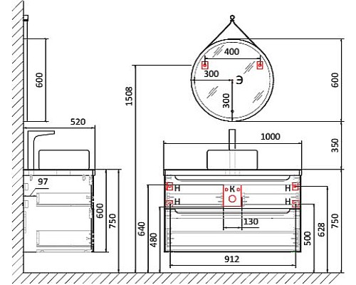 Тумба под раковину Jorno Wood 100 wood.01.100/P/GR подвесная Серая