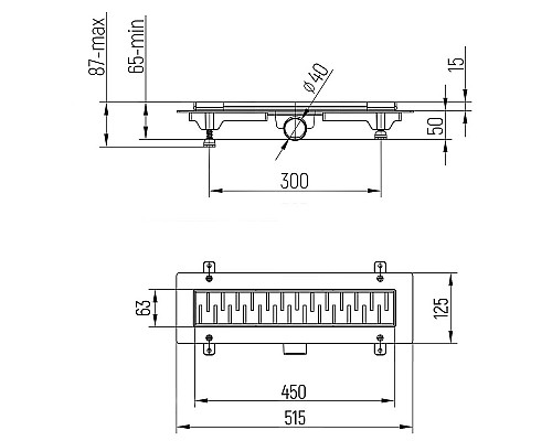 Душевой лоток Paini Medium 450 CH450MC с решеткой Черный матовый