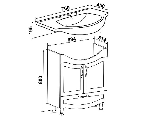Тумба под раковину Runo Неаполь 75 00-00001034 Белая