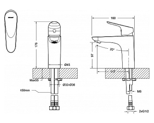 Смеситель для раковины Bravat Drop F14898C Хром
