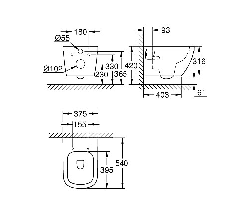 Унитаз Grohe Euro Ceramic 39538000 подвесной без сиденья