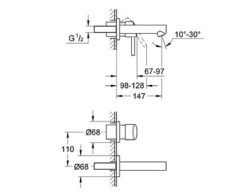 Смеситель Grohe для раковины на 2 отверстия, настенный 19575001