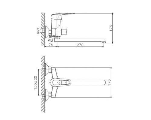 Смеситель для ванны Cron CN2204 универсальный Хром