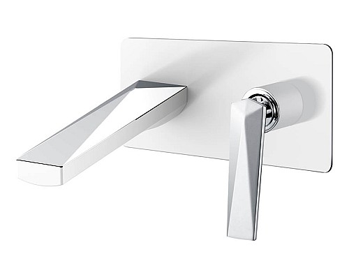 Смеситель для умывальника из стены БЕЛЫЙ+ХРОМ Boheme VENTURO 375-W белый-хром