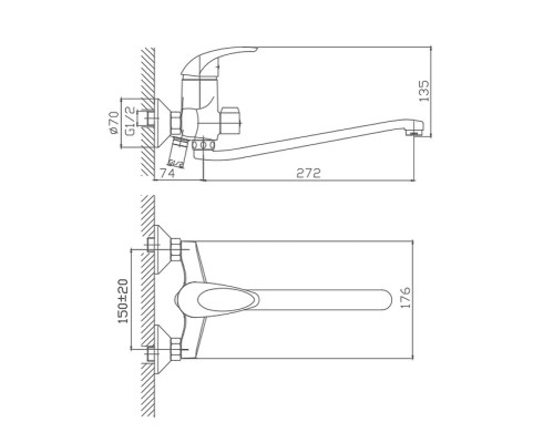 Смеситель для ванны Cron CN2229 универсальный Хром