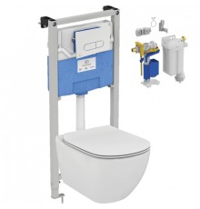Комплект унитаза с инсталляцией Ideal Standard Tesi с сиденьем Микролифт и клавишей смыва