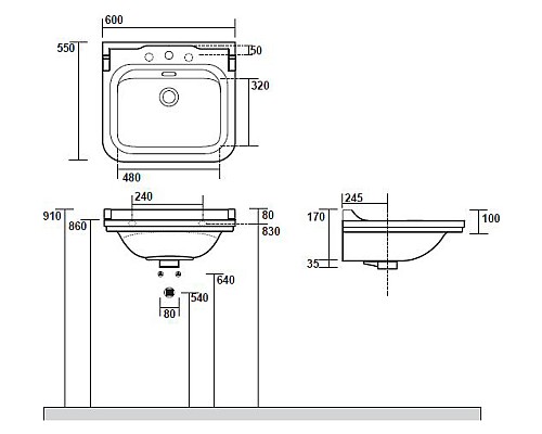 Раковина Kerasan Waldorf 4140K1bi/cr*3 60 Раковина Kerasan Waldorf 4140K1bi/cr*3 60